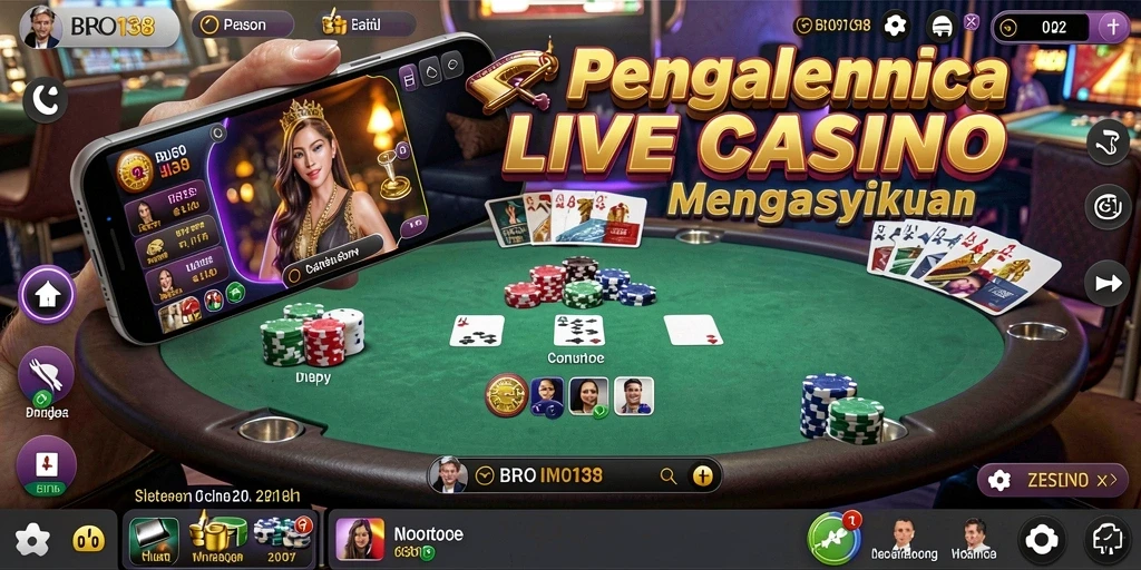 Screenshot utama BRO138 menampilkan gameplay Live Casino yang mendebarkan.