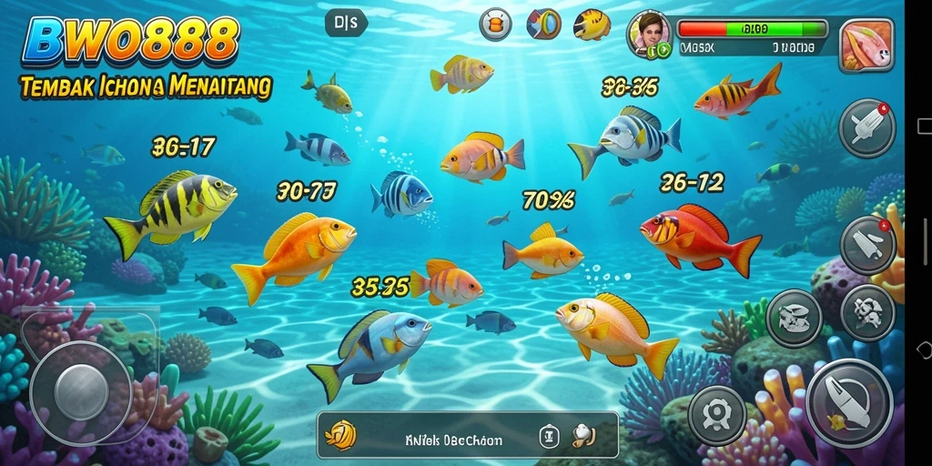 Tangkapan layar BWO888 menampilkan aksi seru dalam berburu ikan.