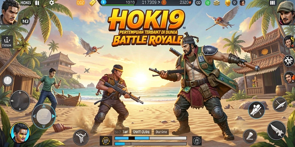 Tampilan aksi mendebarkan dalam gameplay HOKI9 Battle Royale.