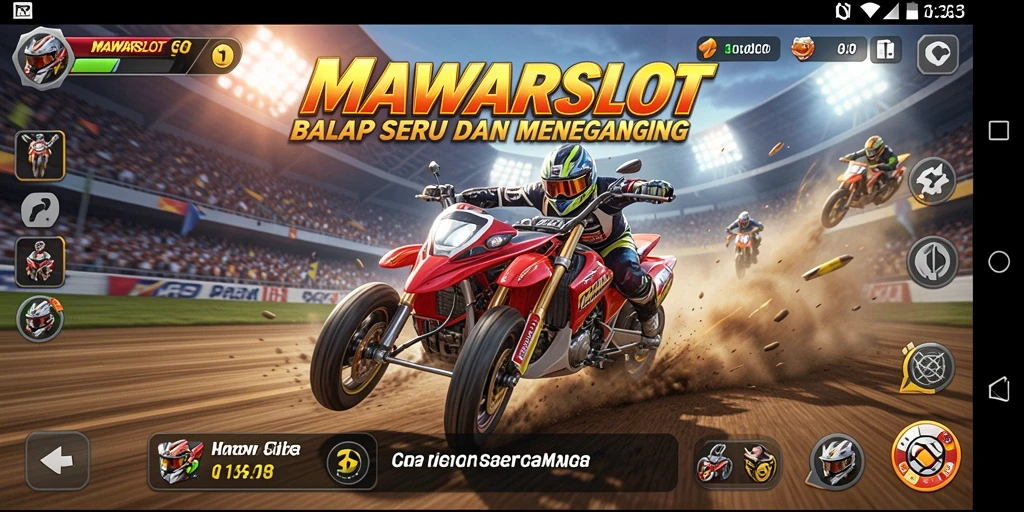 Screenshot gameplay seru MAWARSLOT menampilkan balapan mendebarkan.