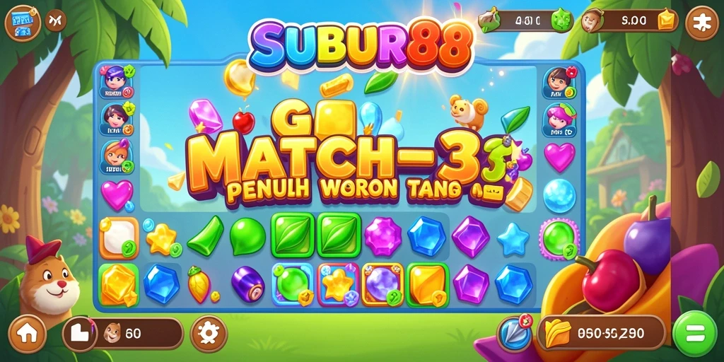 Tampilan gameplay SUBUR88 dengan kombinasi permata yang menarik.